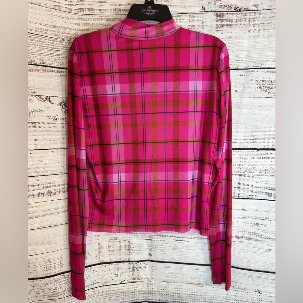 Chelsea and Violet Top Womens Sz XL plaid mesh chiffon cheer mock turtleneck New - Picture 4 of 13
